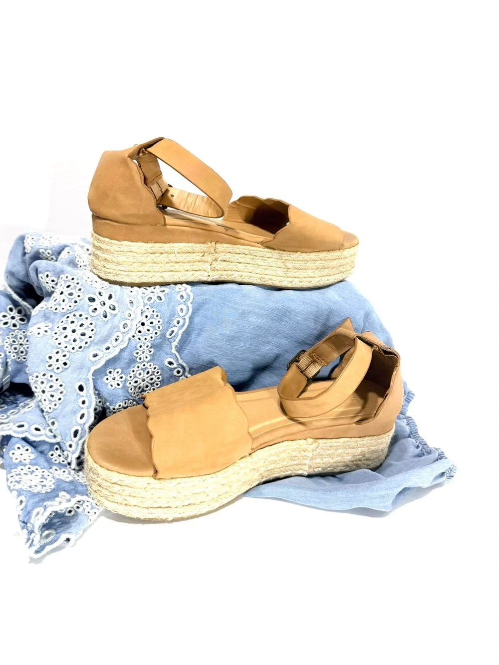Women's Tan Scalloped Espadrille Sandals with Adjustable Strap 7